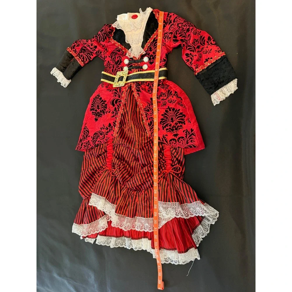 Teetot Kids Pirate Queen Costume Red Black Damask Lace Dress Up Size 5-6 1210770
